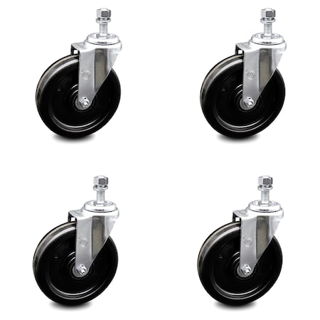 Service Caster 6 Inch Phenolic Wheel Swivel 1/2 Inch Threaded Stem Caster Set SCC-TS20S615-PHS-121315-4